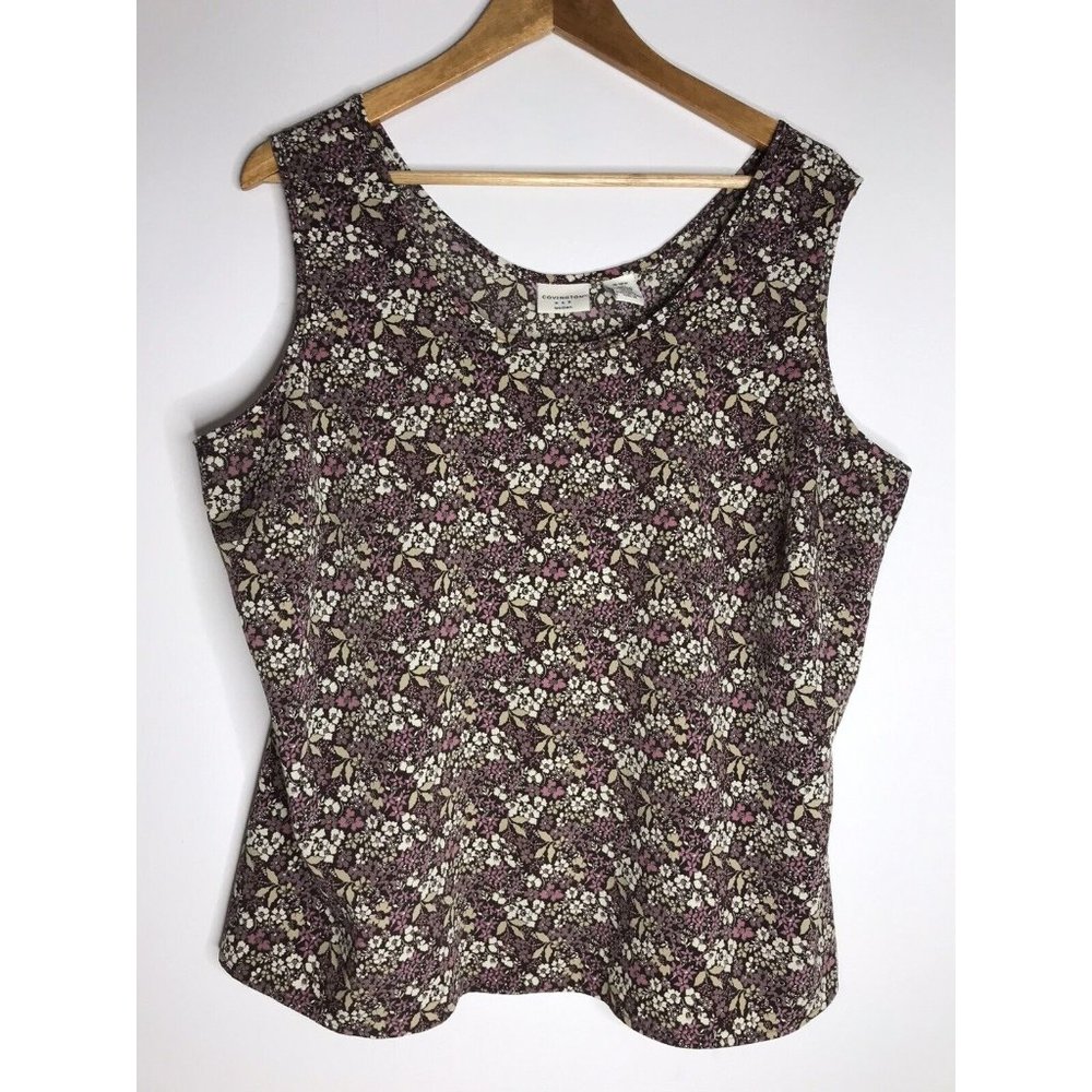 Covington Women's 16-18W Sleeveless Tank Top Blouse Floral Plum Purple Gray
